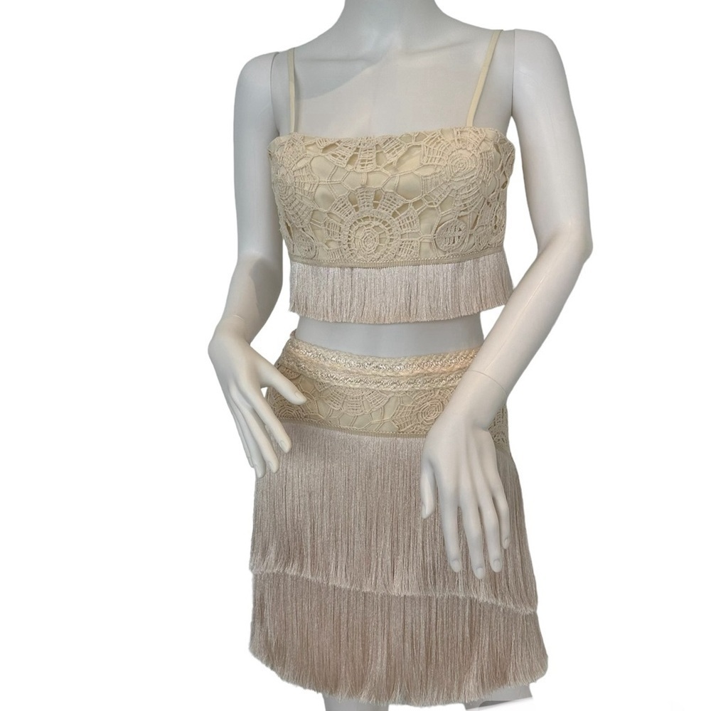 PatBO Fringe Crop Top/Mini Skirt Set